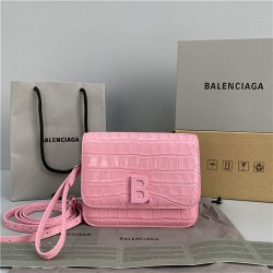  Balenciaga B Leather Shoulder Bag Pink