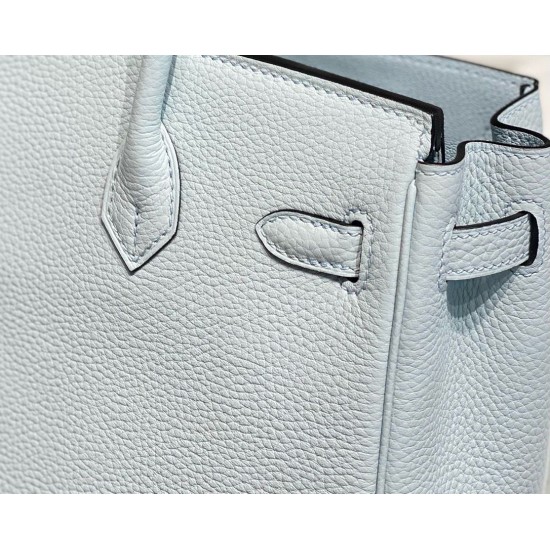 Hermes Birkin 25cm Bag In Blue Brume Clemence Leather PHW