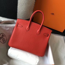 Hermes Birkin 25cm Bag In Red Clemence Leather GHW