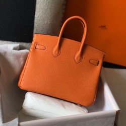 Hermes Birkin 25cm Bag In Orange Clemence Leather GHW