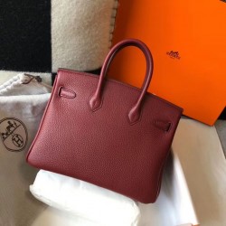 Hermes Birkin 25cm Bag In Bordeaux Clemence Leather GHW