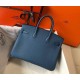 Hermes Birkin 25cm Bag In Blue Agate Clemence Leather GHW