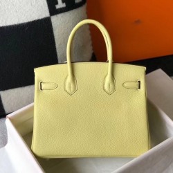Hermes Birkin 30cm Bag In Jaune Poussin Clemence Leather GHW