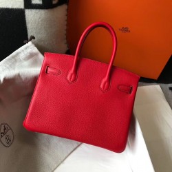 Hermes Birkin 30cm Bag In Red Clemence Leather GHW