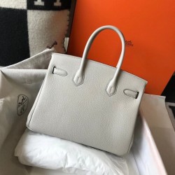 Hermes Birkin 30cm Bag In Pearl Grey Clemence Leather GHW