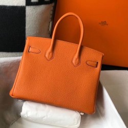 Hermes Birkin 30cm Bag In Orange Clemence Leather GHW