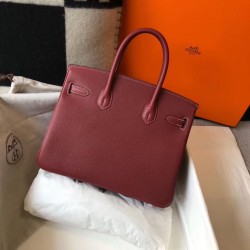 Hermes Birkin 30cm Bag In Bordeaux Clemence Leather GHW
