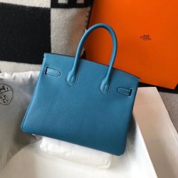 Hermes Birkin 30cm Bag In Jean Blue Clemence Leather GHW