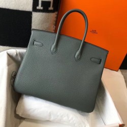 Hermes Birkin 35cm Bag In Vert Amande Clemence Leather GHW