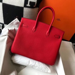 Hermes Birkin 35cm Bag In Red Clemence Leather GHW