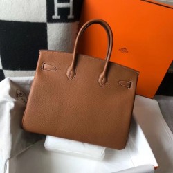 Hermes Birkin 35cm Bag In Gold Clemence Leather GHW