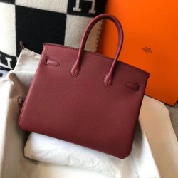 Hermes Birkin 35cm Bag In Bordeaux Clemence Leather GHW