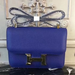 Hermes Blue Electric Constance MM 24cm Epsom Leather Bag