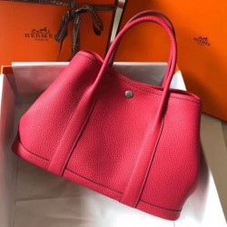 Hermes Garden Party 30 Bag In Rose Red Taurillon Leather