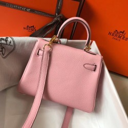 Hermes Kelly 20cm Bag In Pink Clemence Leather GHW
