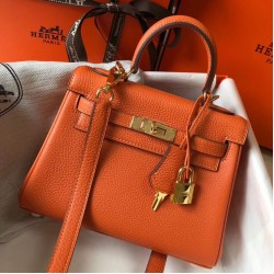 Hermes Kelly 20cm Bag In Orange Clemence Leather GHW