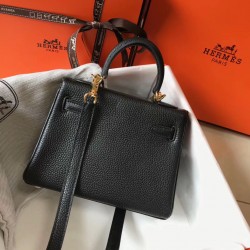 Hermes Kelly 20cm Bag In Black Clemence Leather GHW