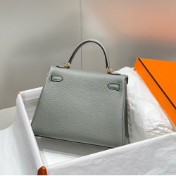 Hermes Kelly 25cm Retourne Bag In Gris Meyer Clemence Leather