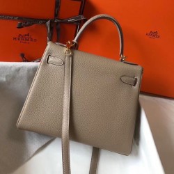 Hermes Kelly 25cm Retourne Bag In Tourterelle Clemence Leather
