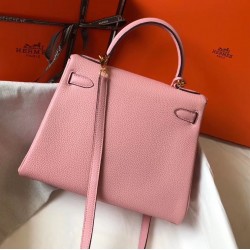 Hermes Kelly 25cm Retourne Bag In Pink Clemence Leather