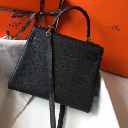 Hermes Kelly 25cm Retourne Bag In Black Clemence Leather