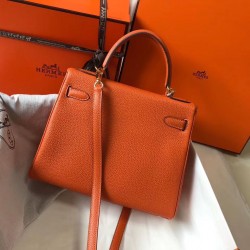 Hermes Kelly 25cm Retourne Bag In Orange Clemence Leather