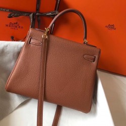 Hermes Kelly 25cm Retourne Bag In Gold Clemence Leather