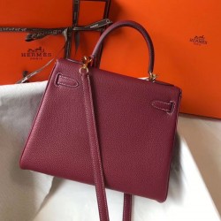 Hermes Kelly 25cm Retourne Bag In Bordeaux Clemence Leather