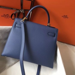 Hermes Kelly 28cm Bag In Blue Agate Epsom Leather GHW