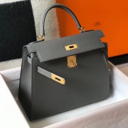 Hermes Kelly 28cm Bag In Ardoise Epsom Leather GHW
