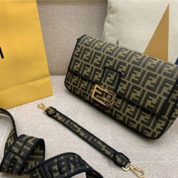 Fendi Baguette Jacquard FF Large Brown/Black bags